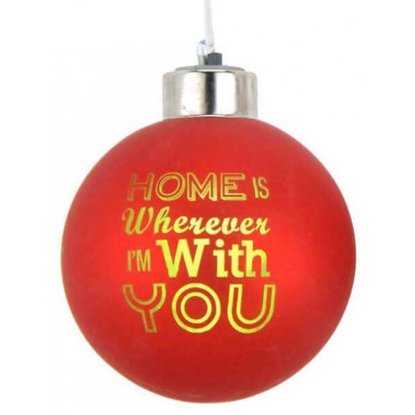 Χριστουγεννιάτικη Γυάλινη Μπάλα Φωτιζόμενη Κόκκινη, με Επιγραφή (8cm)